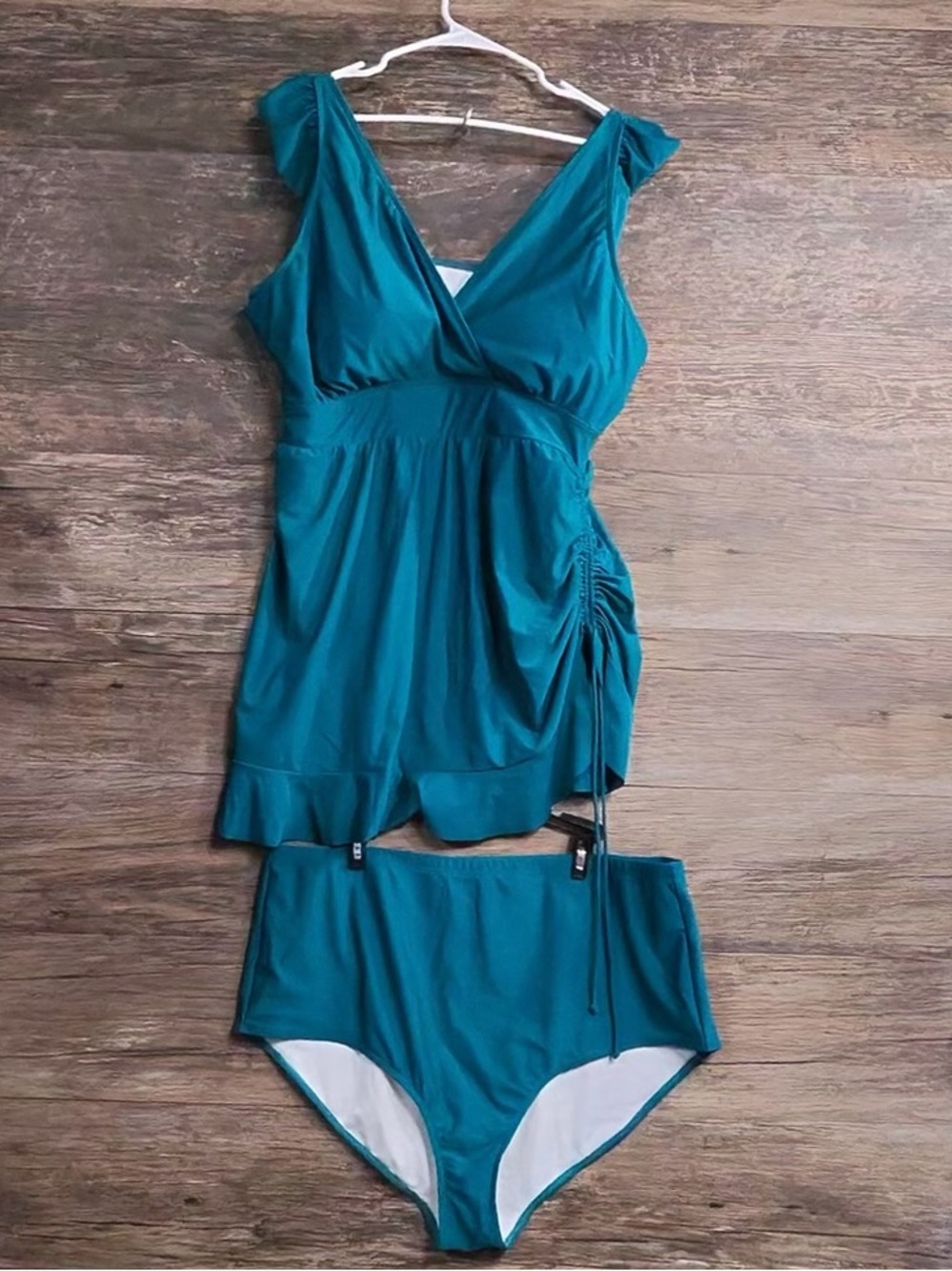BloomChic Teal V-Neck Tankini with High-Waist Bottoms